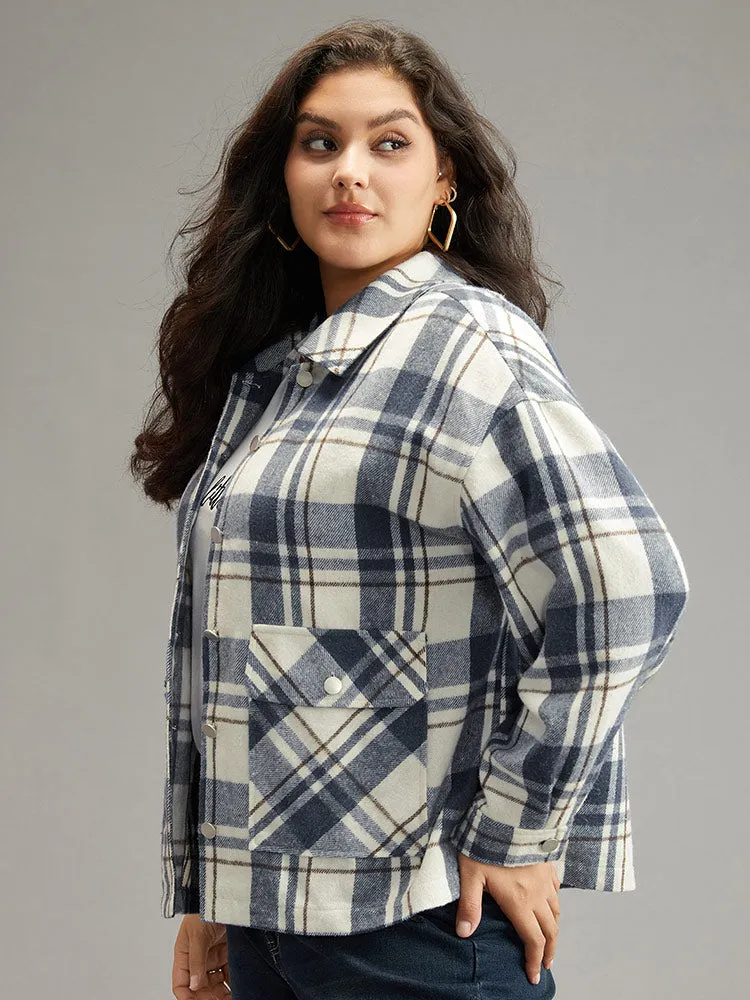 Plaid Lapel Collar Metal Detail Pocket Shacket sold by Bloomchic product image thumbnail 3