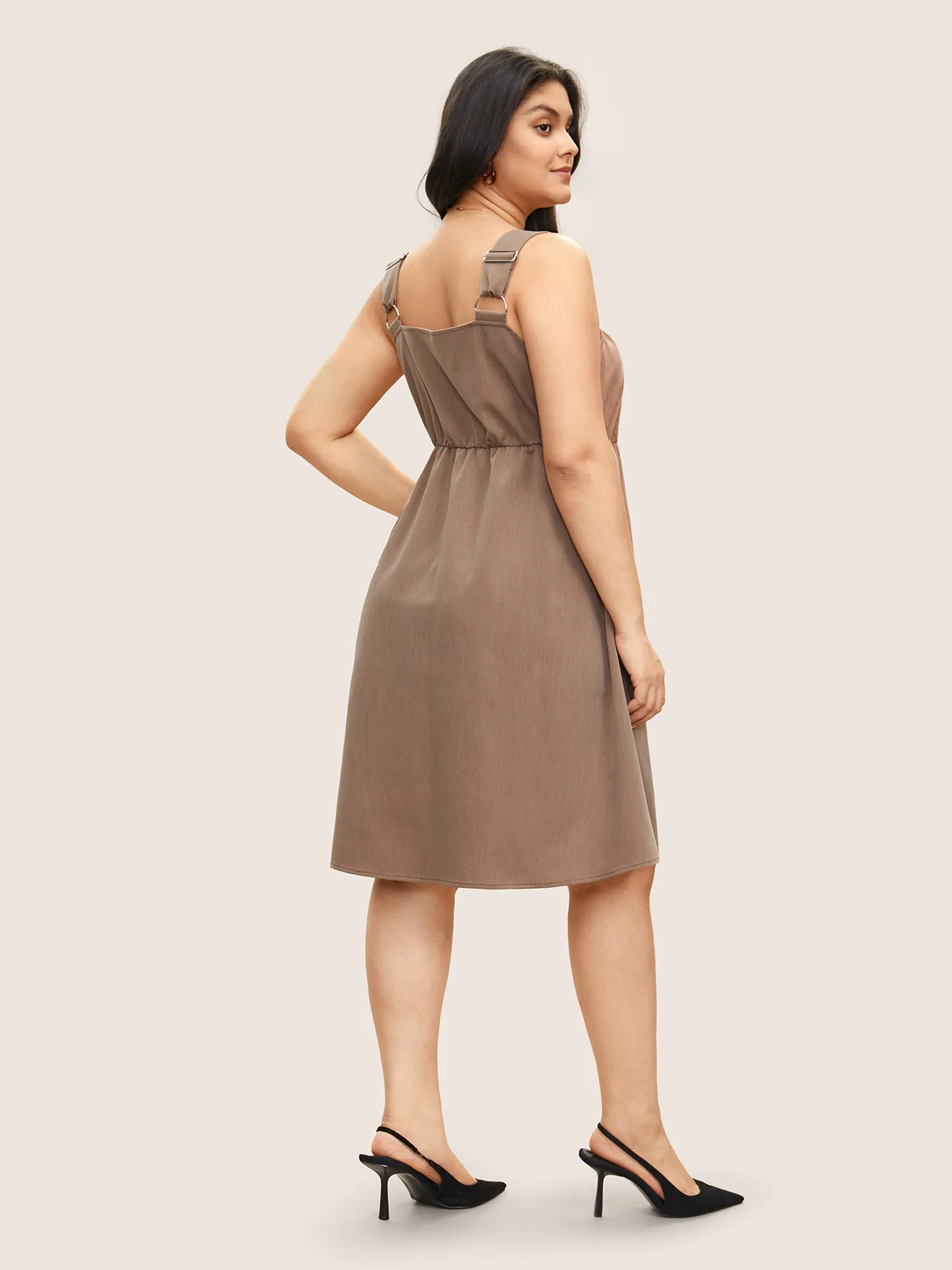Spaghetti Strap Solid Elastic Waist Dress sold by Bloomchic product image thumbnail 3