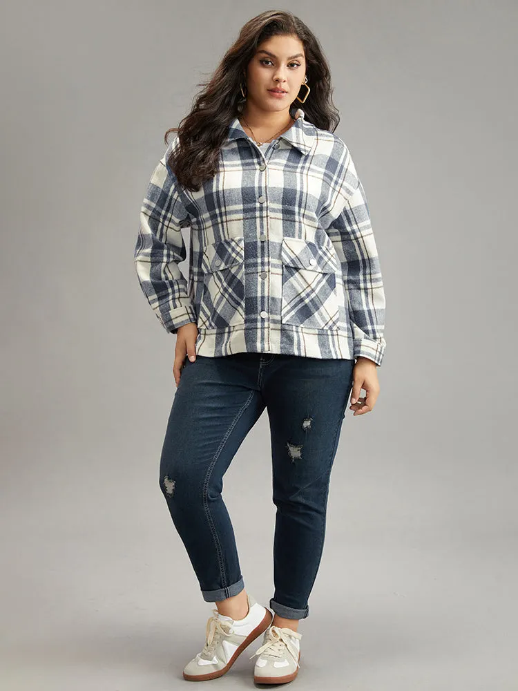 Plaid Lapel Collar Metal Detail Pocket Shacket sold by Bloomchic product image thumbnail 4