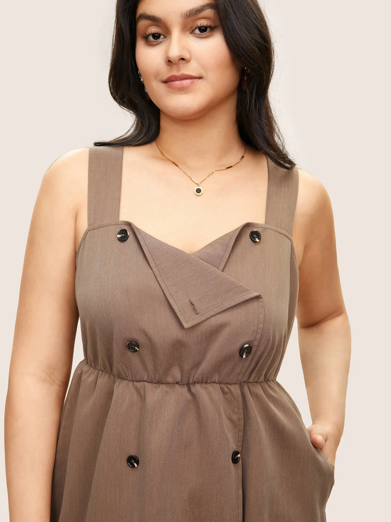 Spaghetti Strap Solid Elastic Waist Dress sold by Bloomchic product image thumbnail 4