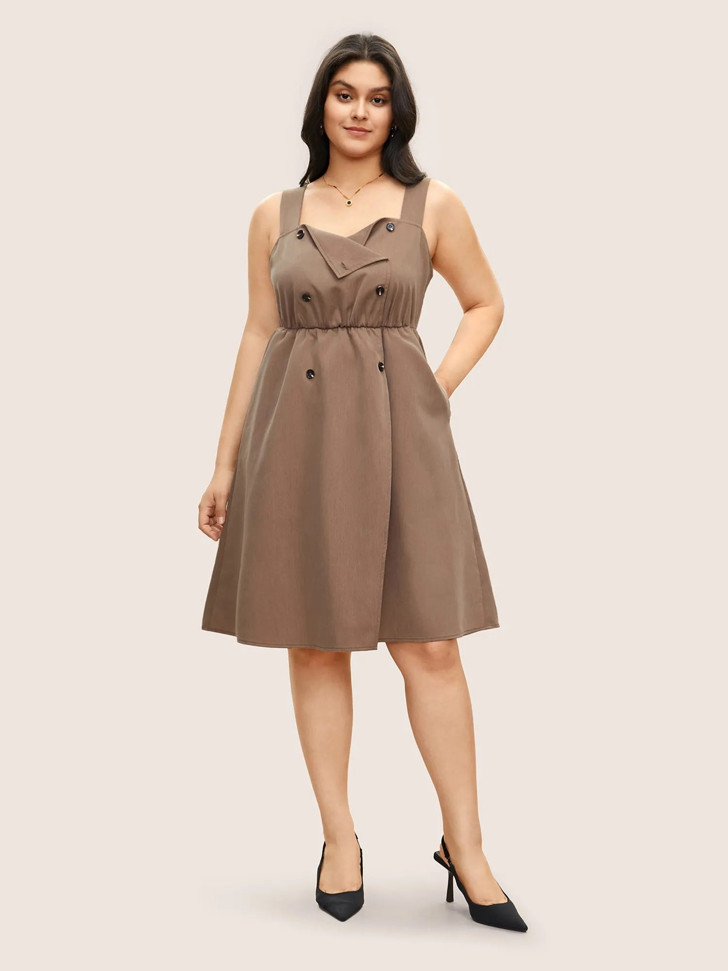 Spaghetti Strap Solid Elastic Waist Dress sold by Bloomchic