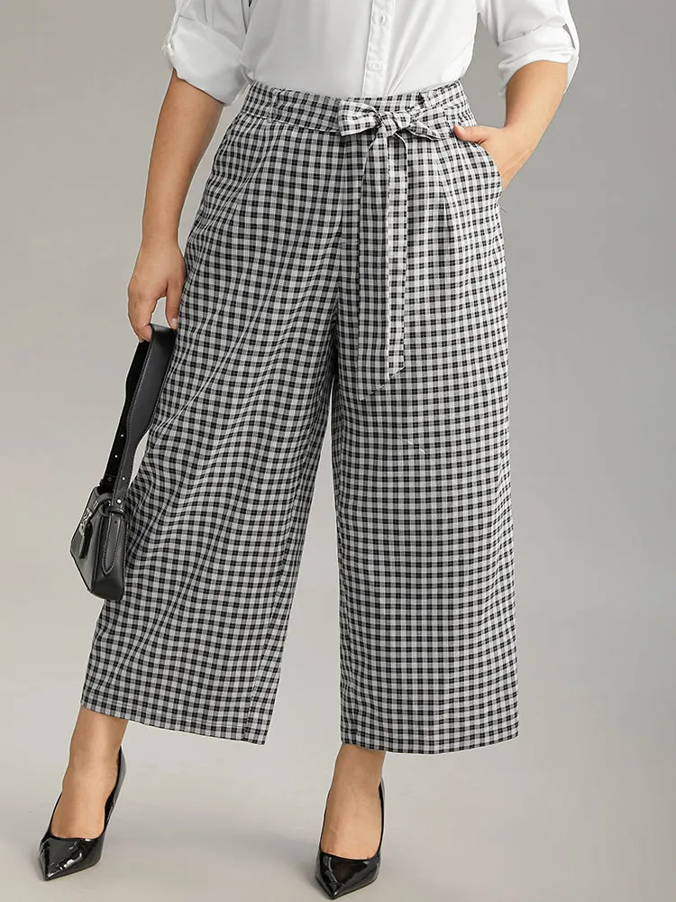 Plaid Belted Bowknot Wide Leg Pants sold by Bloomchic