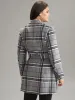 Plaid Button Up Pocket Belted Lapel Collar Coat sold by Bloomchic