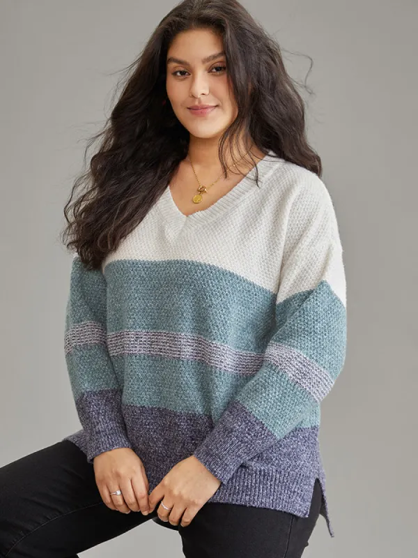 Colorblock Heather Split Side High Low Hem Pullover sold by Bloomchic