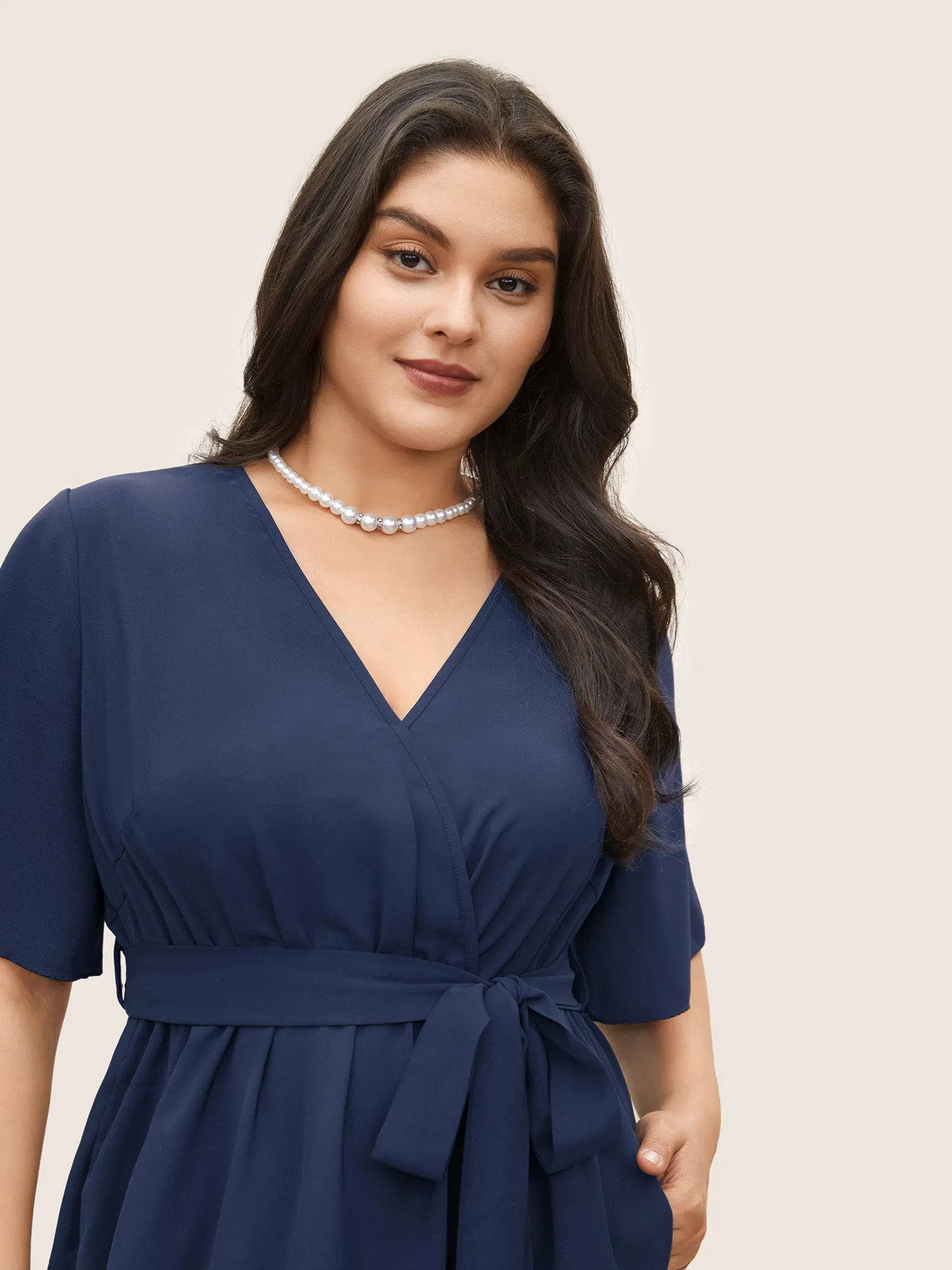 Bloom Dress - Solid Tie Surplice Ruffle High Low Dress sold by Bloomchic product image thumbnail 4