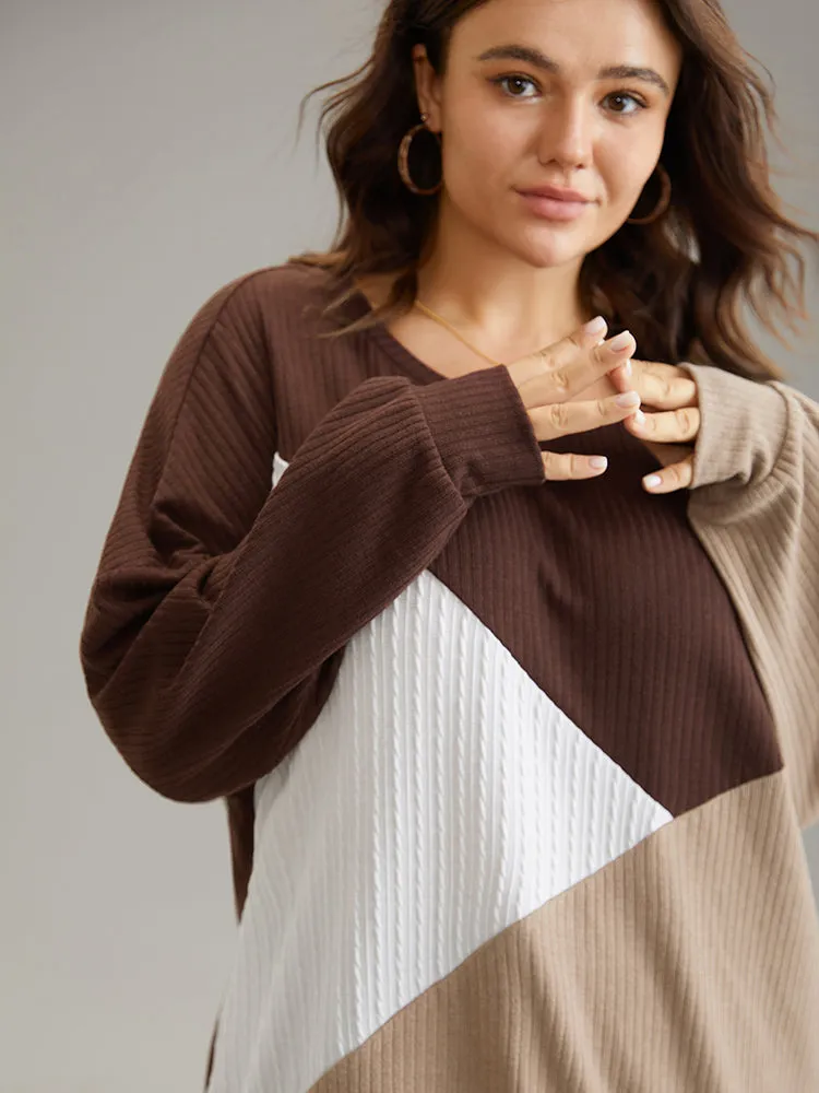 Rib Knit Colorblock Contrast Drop Shoulder Sweatshirt sold by Bloomchic product image thumbnail 4