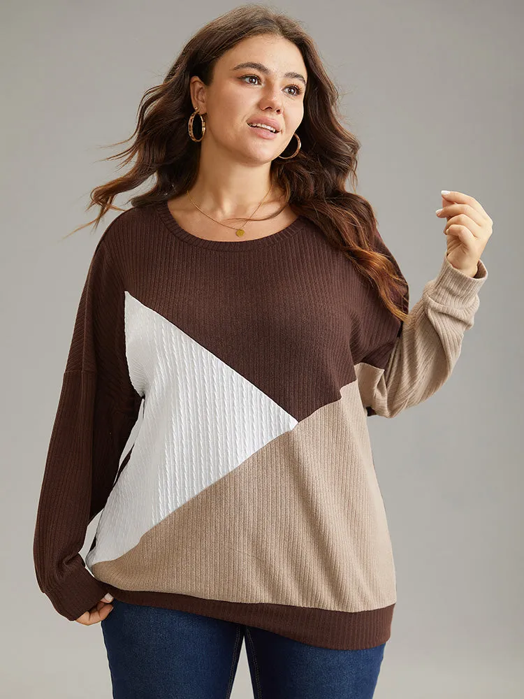 Rib Knit Colorblock Contrast Drop Shoulder Sweatshirt sold by Bloomchic