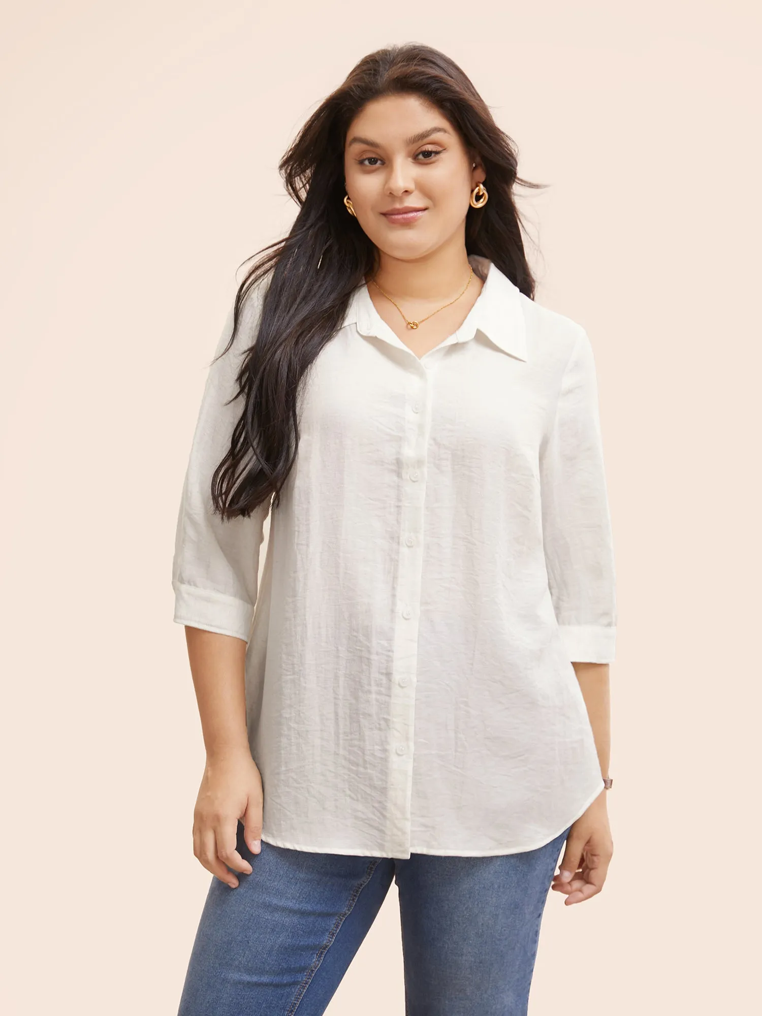 Solid Cotton Linen Shirt Collar Blouse sold by Bloomchic product image thumbnail 3