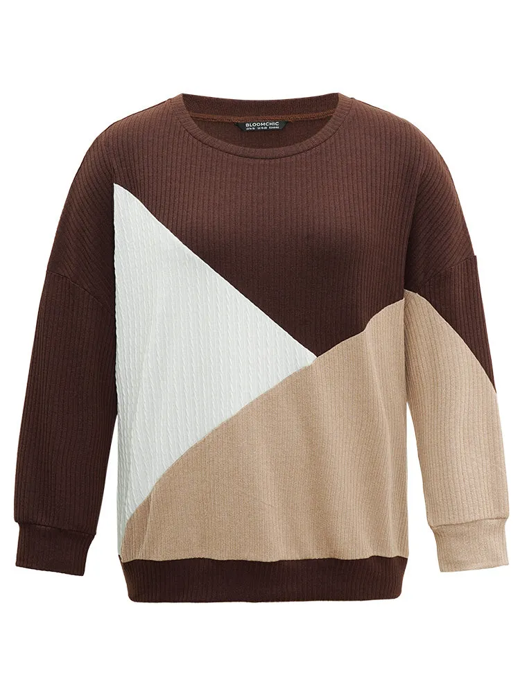 Rib Knit Colorblock Contrast Drop Shoulder Sweatshirt sold by Bloomchic product image thumbnail 5