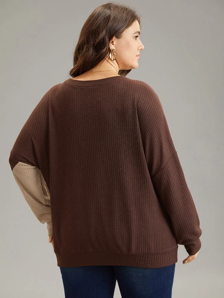 Rib Knit Colorblock Contrast Drop Shoulder Sweatshirt sold by Bloomchic product image thumbnail 2