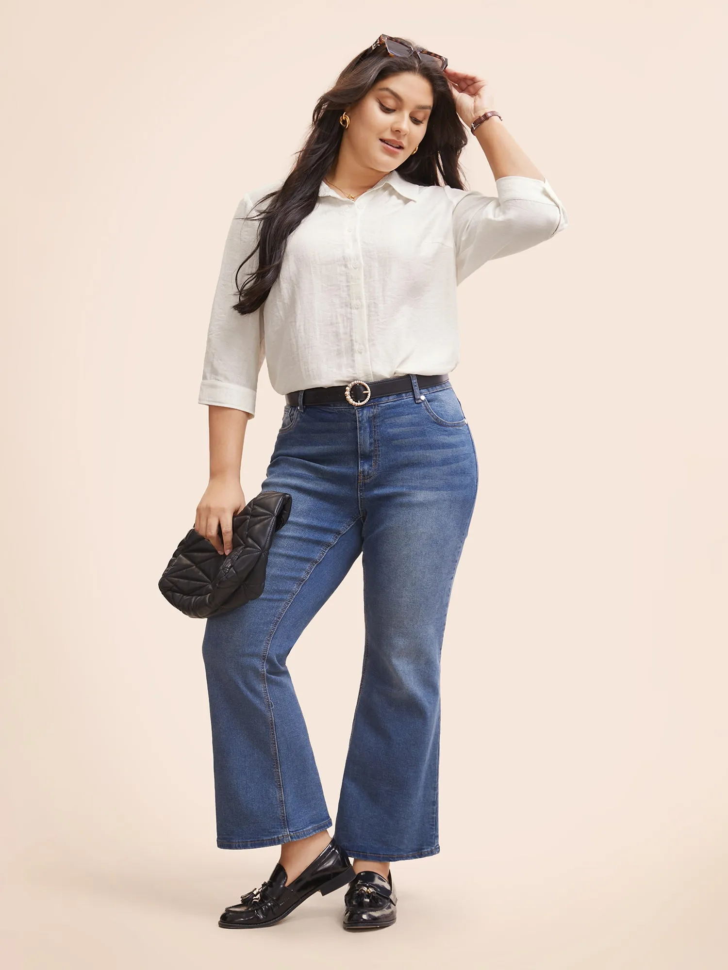 Solid Cotton Linen Shirt Collar Blouse sold by Bloomchic product image thumbnail 2