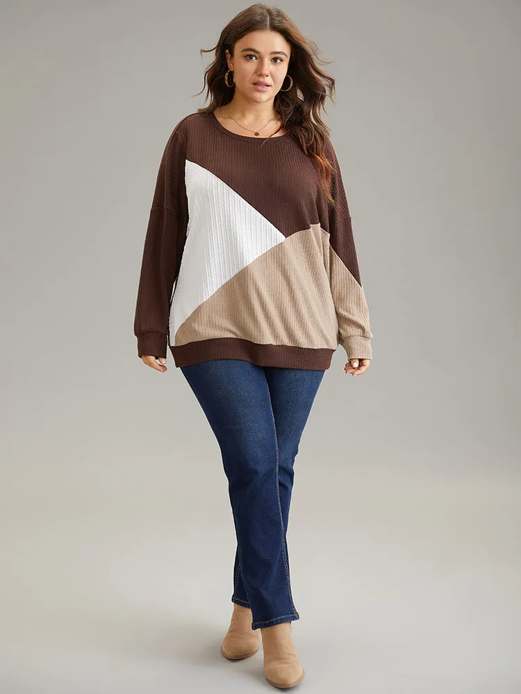 Rib Knit Colorblock Contrast Drop Shoulder Sweatshirt sold by Bloomchic product image thumbnail 3