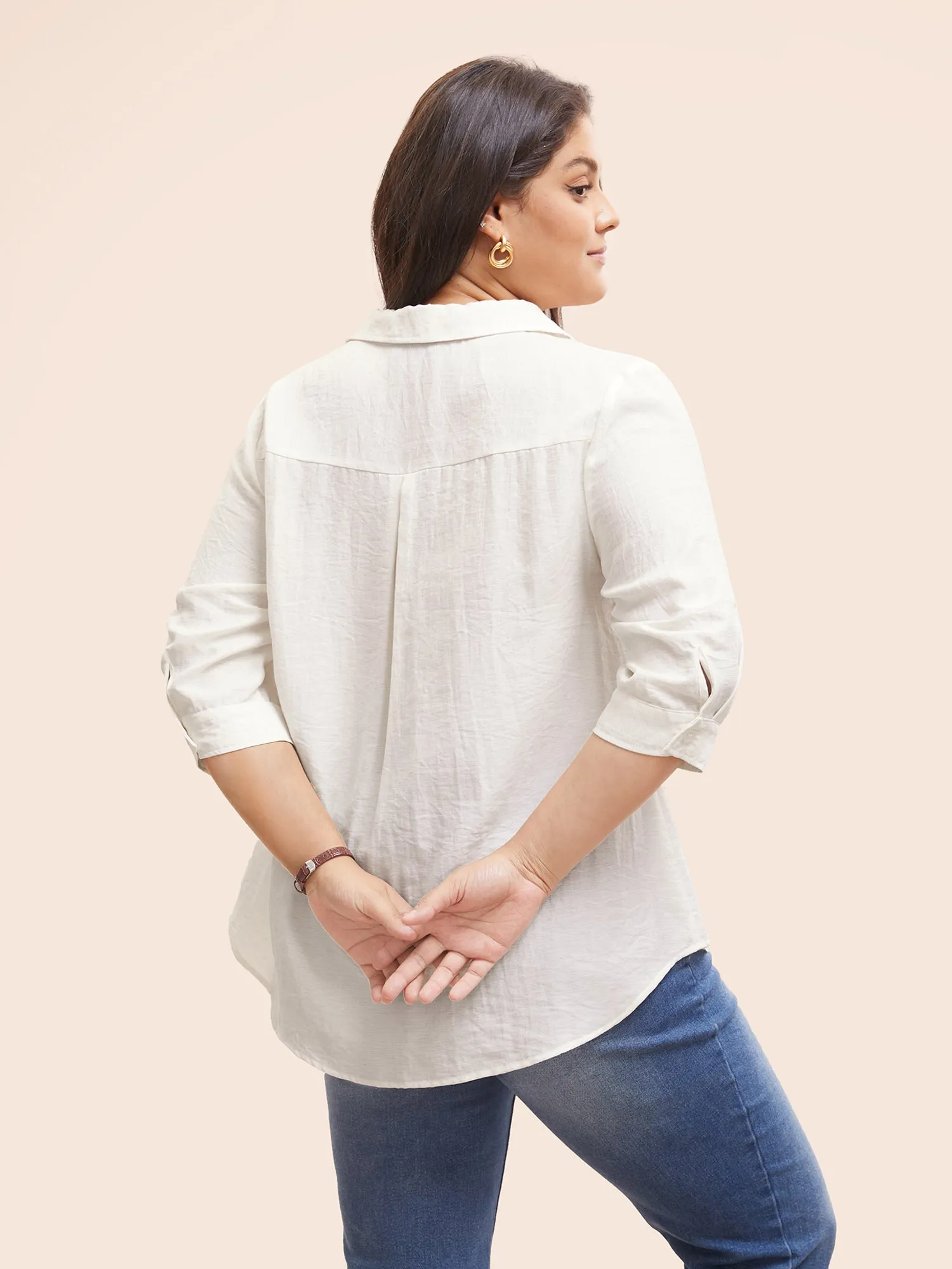 Solid Cotton Linen Shirt Collar Blouse sold by Bloomchic product image thumbnail 4