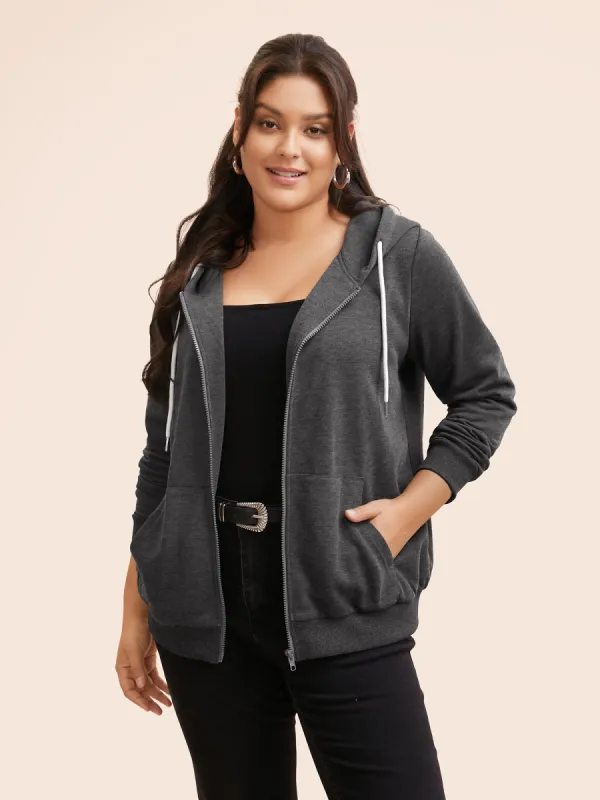Solid Patch Pocket Hooded Drawstring Sweatshirt sold by Bloomchic