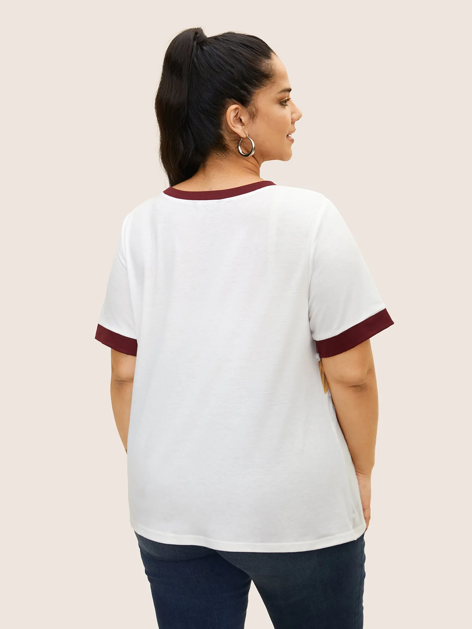 Round Neck Striped Contrast Patchwork T-shirt sold by Bloomchic product image thumbnail 2