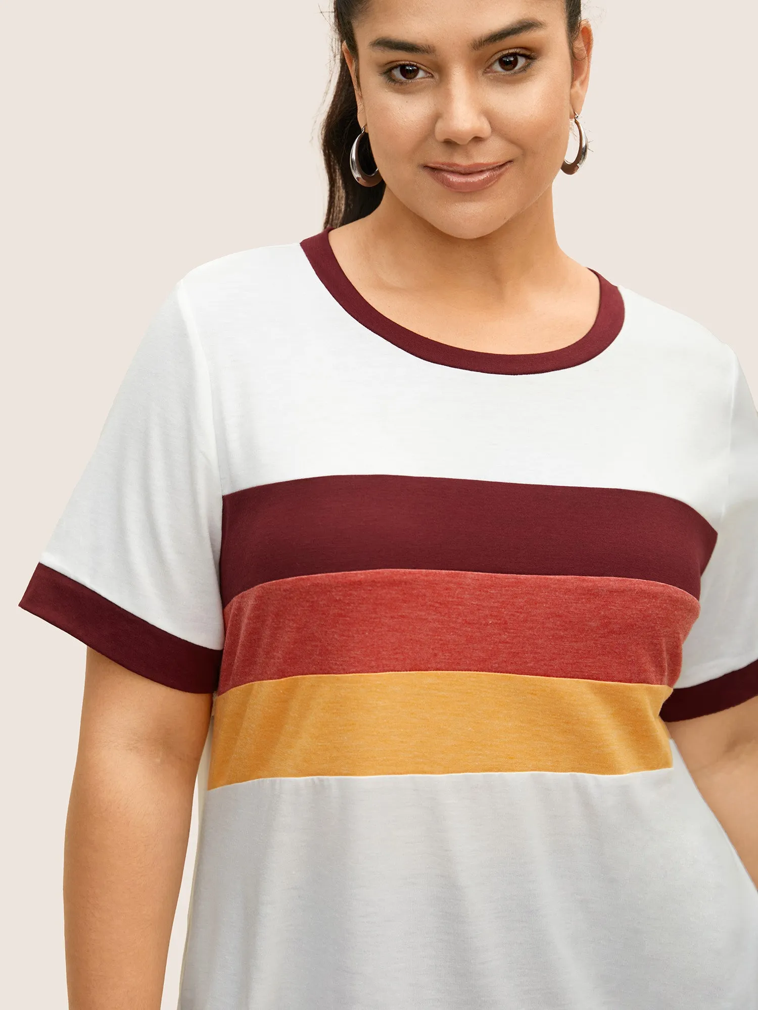Round Neck Striped Contrast Patchwork T-shirt sold by Bloomchic product image thumbnail 3