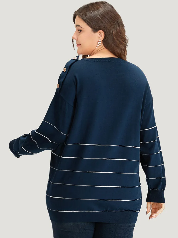 Striped Metal Button Detail Elastic Cuffs Pullover sold by Bloomchic product image thumbnail 2