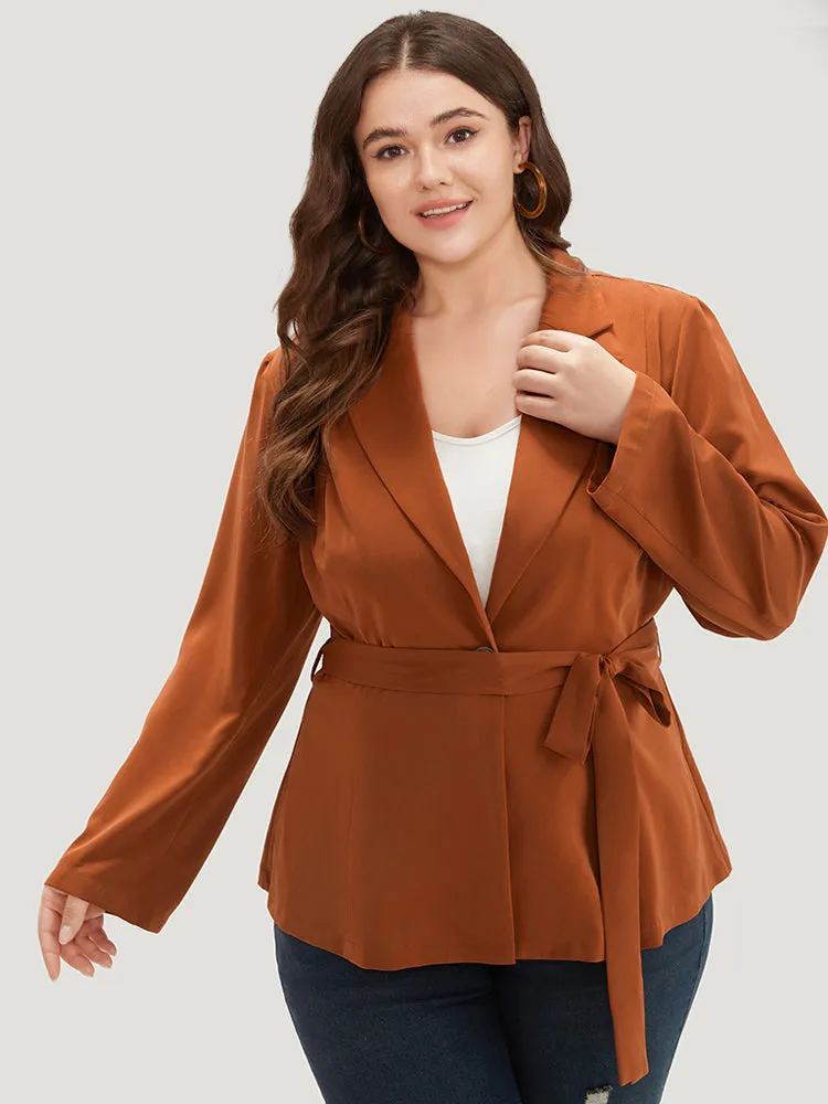 Solid Belted Suit Collar Blazer sold by Bloomchic