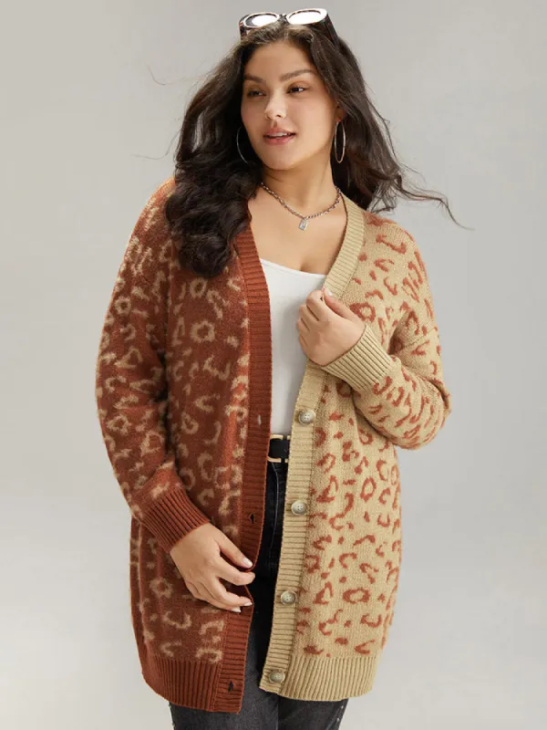Leopard Print Contrast Button Through Cardigan sold by Bloomchic