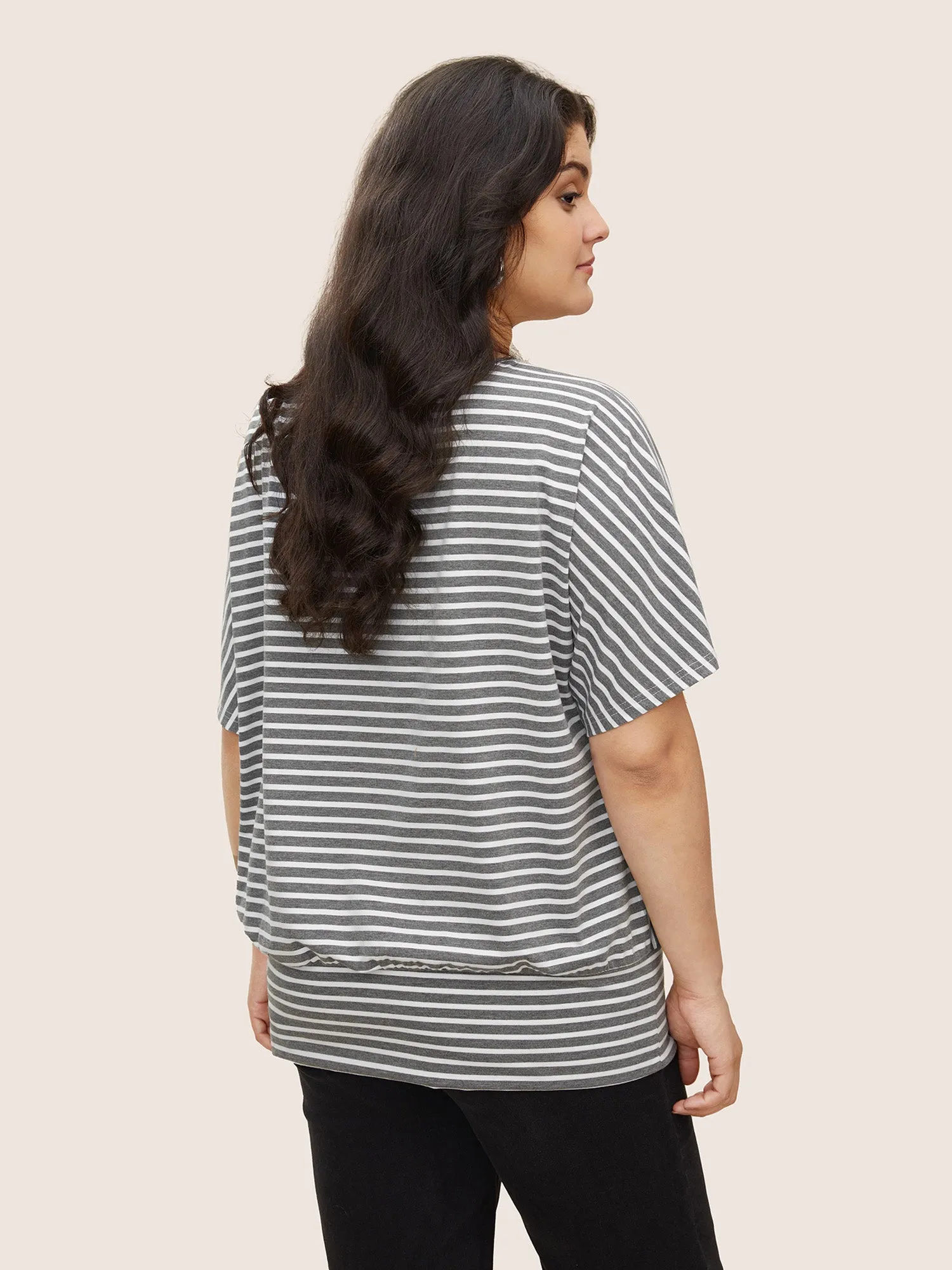 Stripes Round Neck Dolman Sleeve T-shirt sold by Bloomchic product image thumbnail 3