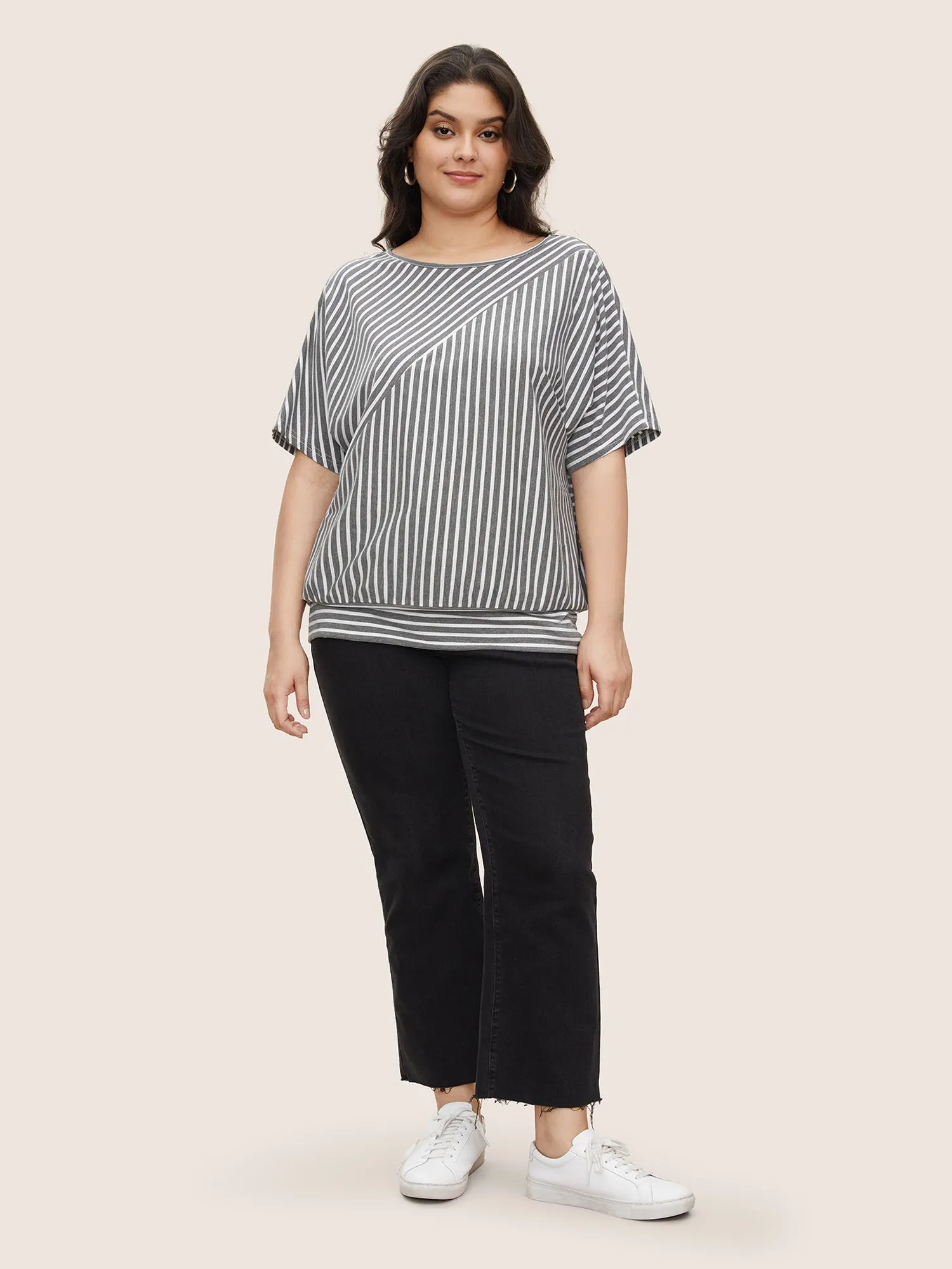 Stripes Round Neck Dolman Sleeve T-shirt sold by Bloomchic product image thumbnail 2