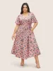 Floral Print V Neck Pleated Belted Dress sold by Bloomchic