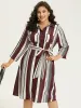 Striped Contrast Pocket Button Through Belted Shirt Collar Dress sold by Bloomchic