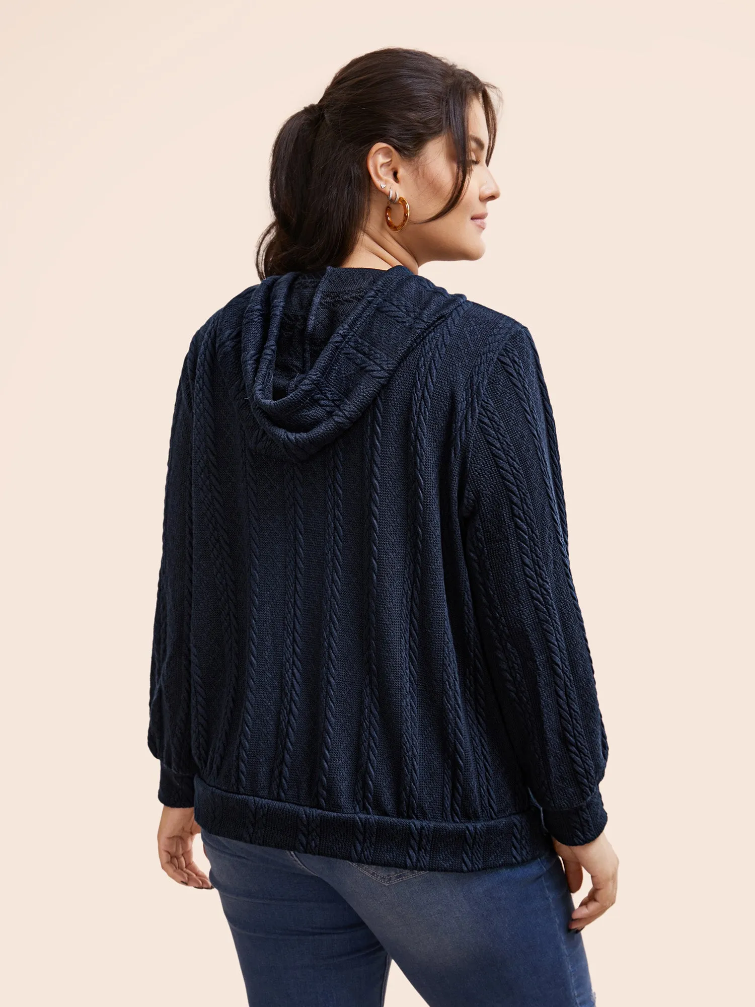 Solid Cable Knit Hooded Drawstring Sweatshirt sold by Bloomchic product image thumbnail 4