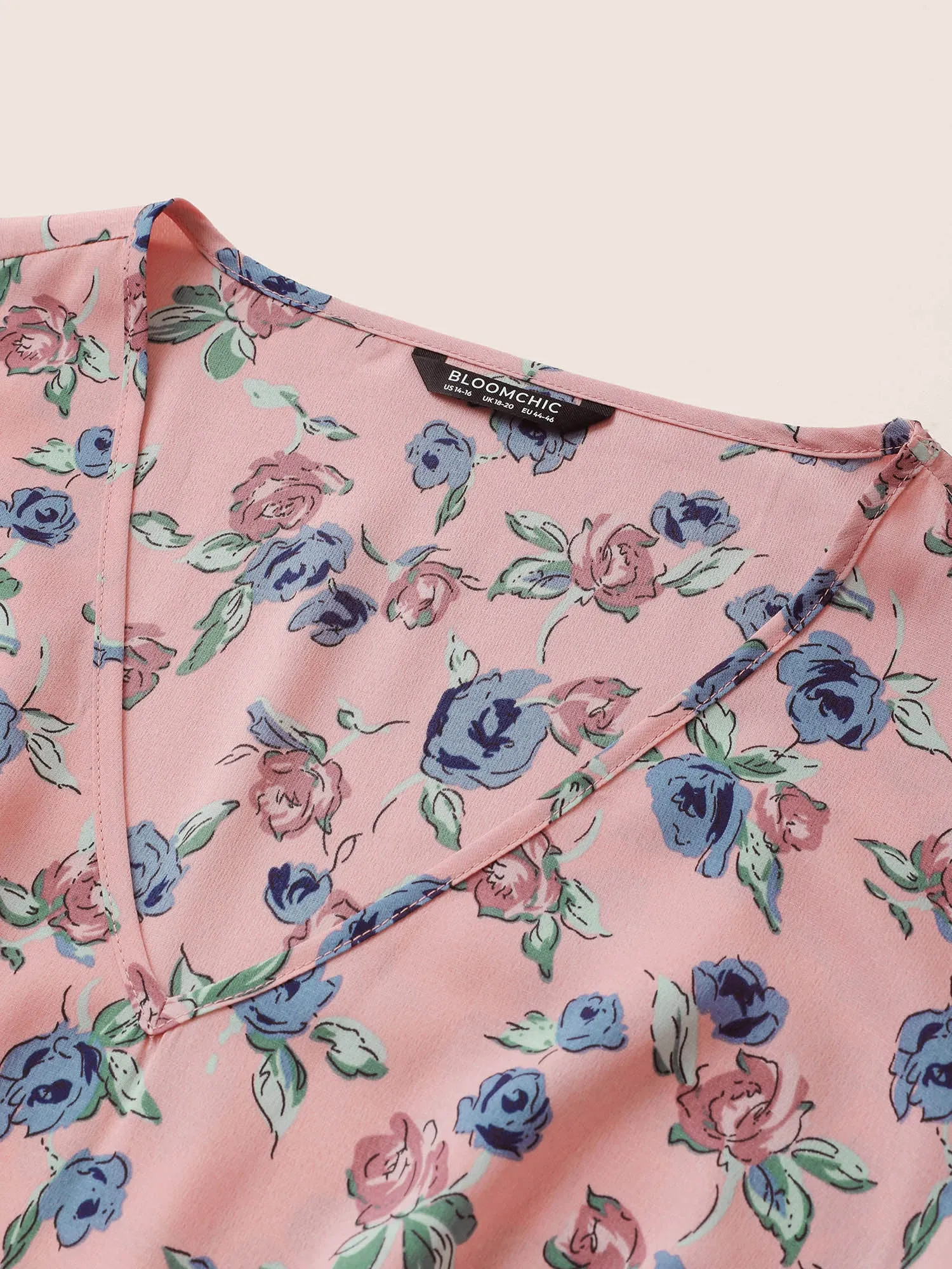 Floral Print V Neck Pleated Belted Dress sold by Bloomchic product image thumbnail 5