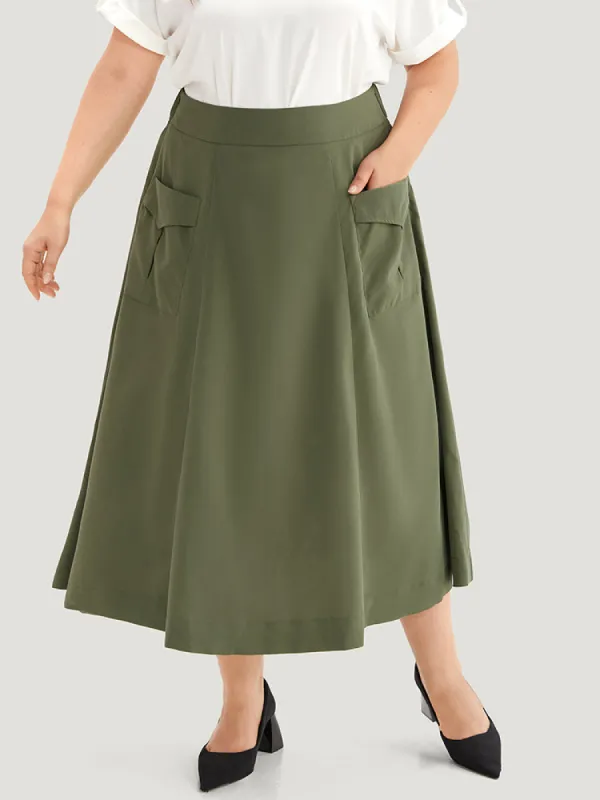 Solid Pocket Wideband Waist Skirt sold by Bloomchic