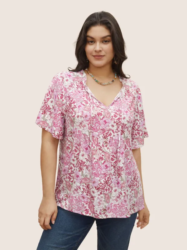 Ditsy Floral Gathered Tie Neck Blouse sold by Bloomchic