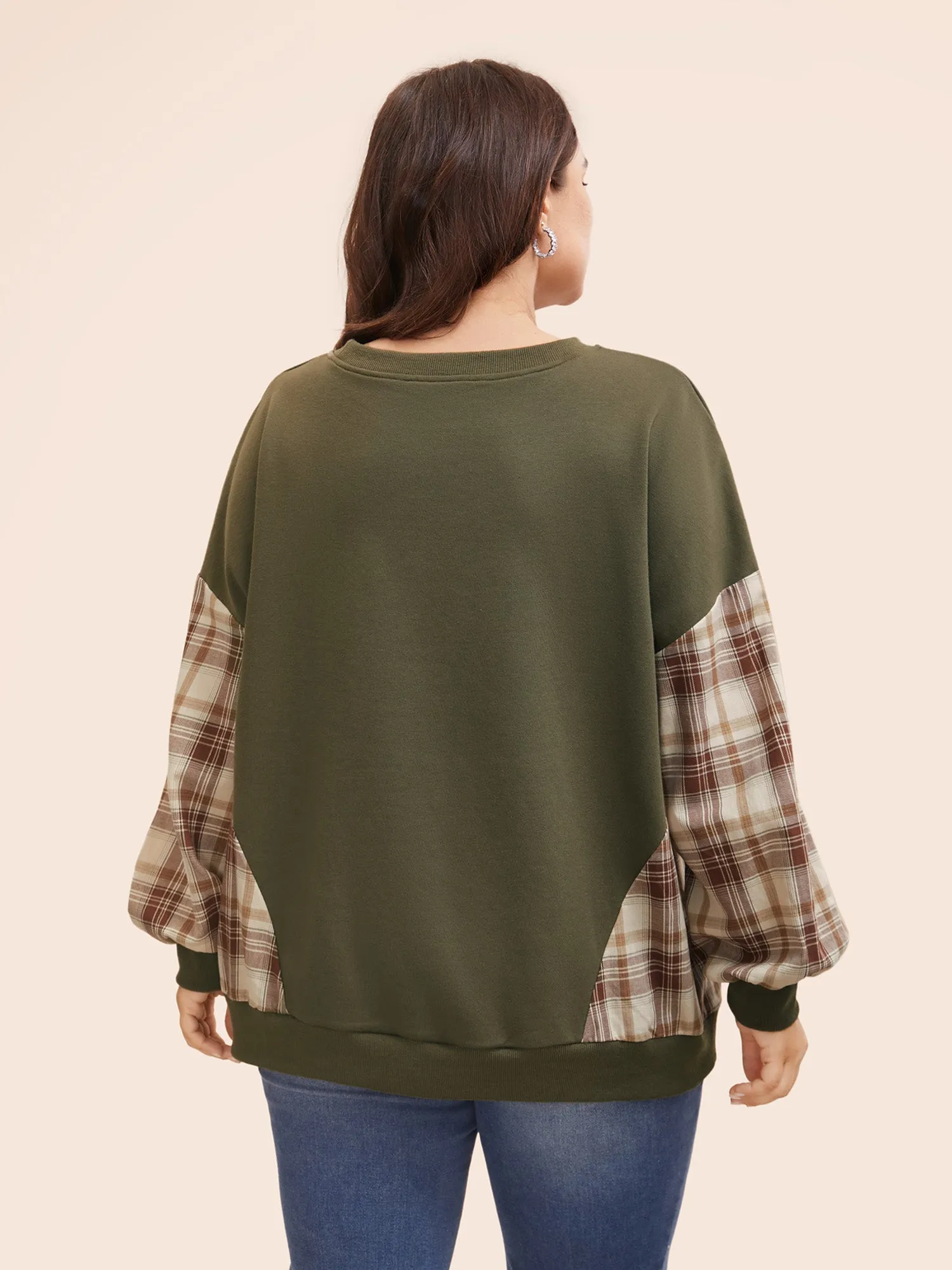 Round Neck Gingham Patchwork Sweatshirt sold by Bloomchic product image thumbnail 2