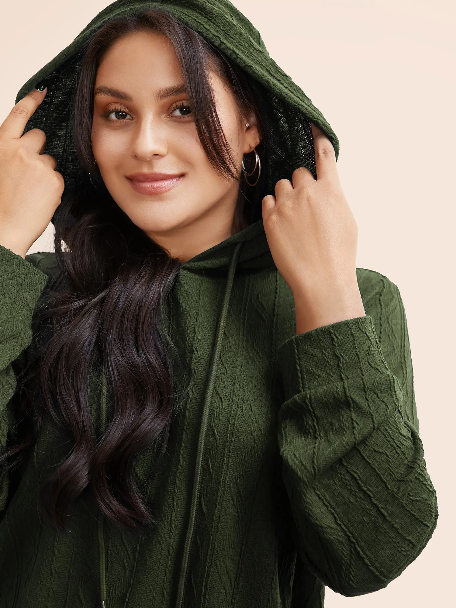 Plain Textured Hooded Drawstring Sweatshirt sold by Bloomchic product image thumbnail 4