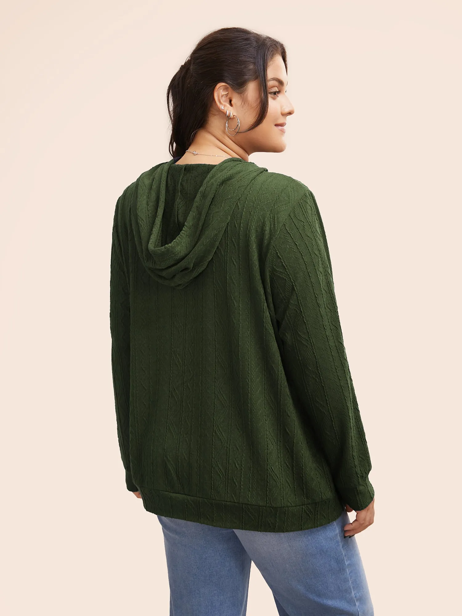 Plain Textured Hooded Drawstring Sweatshirt sold by Bloomchic product image thumbnail 3