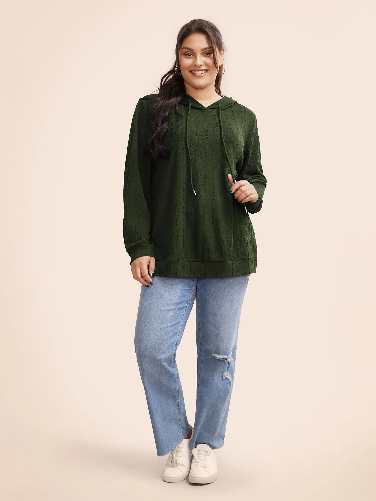 Plain Textured Hooded Drawstring Sweatshirt sold by Bloomchic product image thumbnail 2