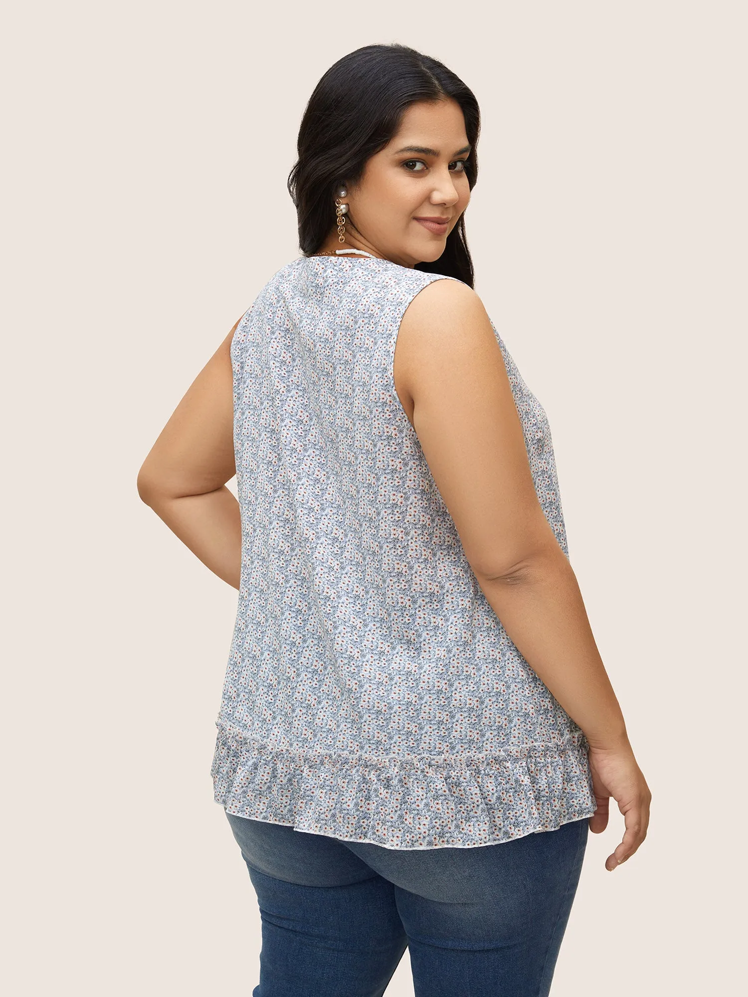 Ditsy Floral Patchwork Ruffle Hem Tank Top sold by Bloomchic product image thumbnail 4