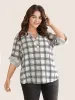 Plaid Tab Sleeve Button Up Notched Blouse sold by Bloomchic