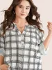 Plaid Tab Sleeve Button Up Notched Blouse sold by Bloomchic