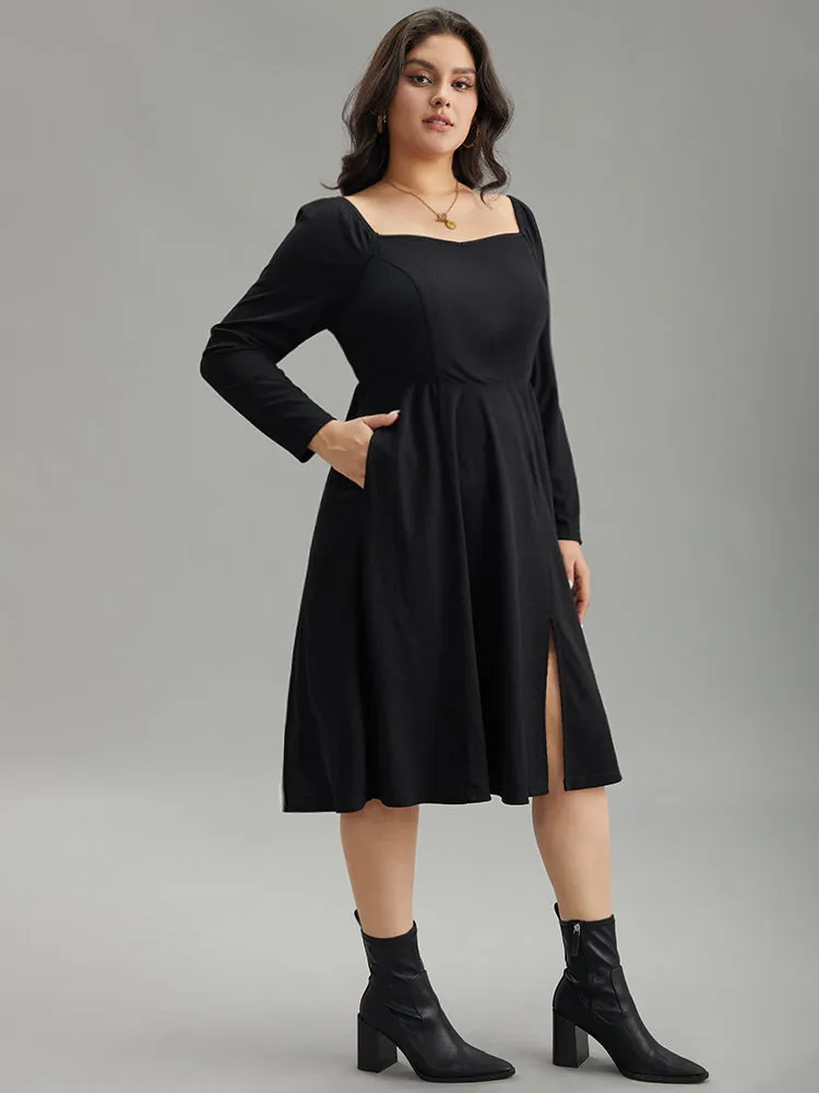 Rib Knit Split Side Square Neck Dress sold by Bloomchic product image thumbnail 3