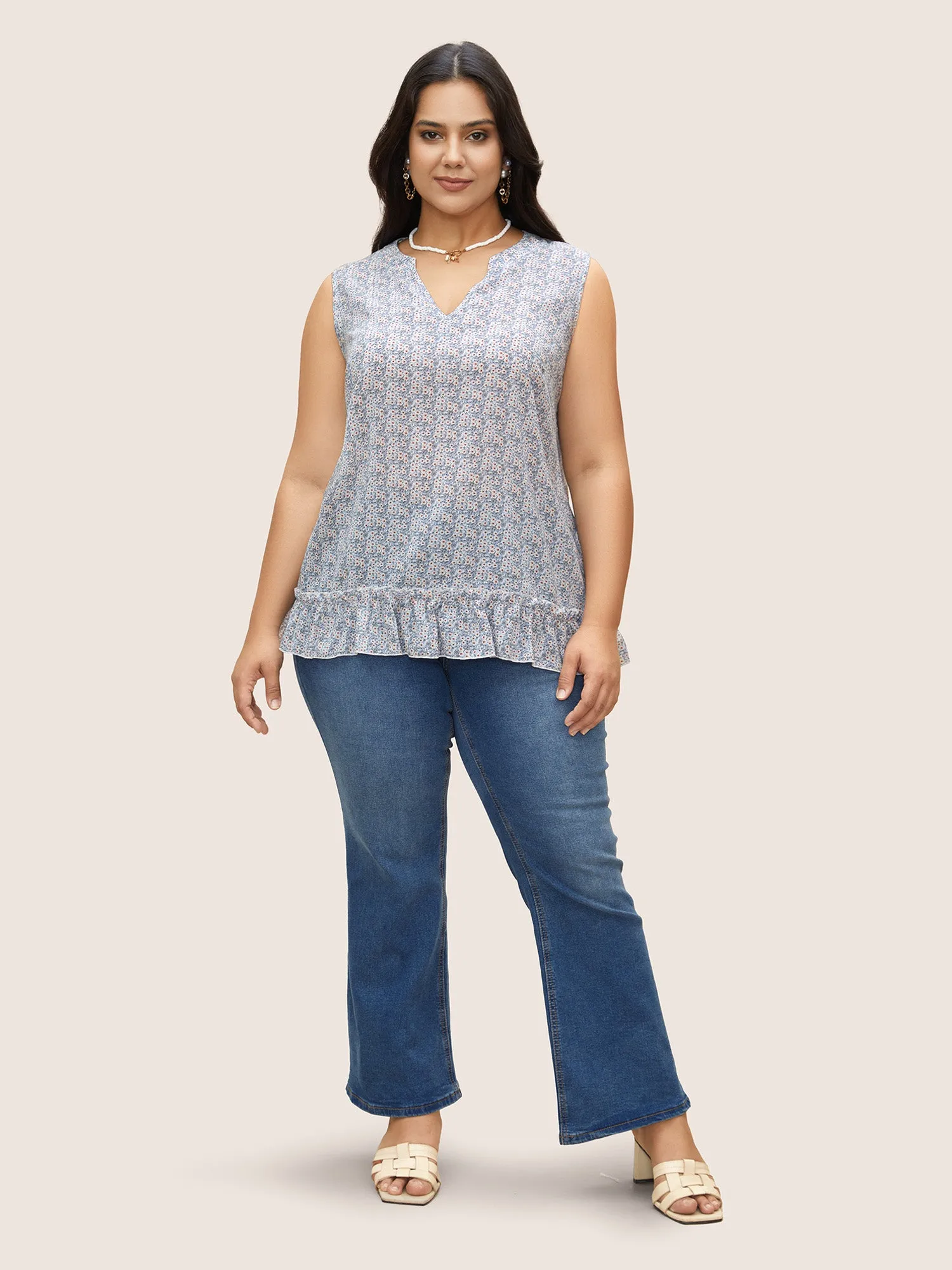 Ditsy Floral Patchwork Ruffle Hem Tank Top sold by Bloomchic product image thumbnail 2