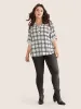 Plaid Tab Sleeve Button Up Notched Blouse sold by Bloomchic