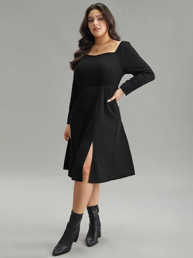 Rib Knit Split Side Square Neck Dress sold by Bloomchic product image thumbnail 4