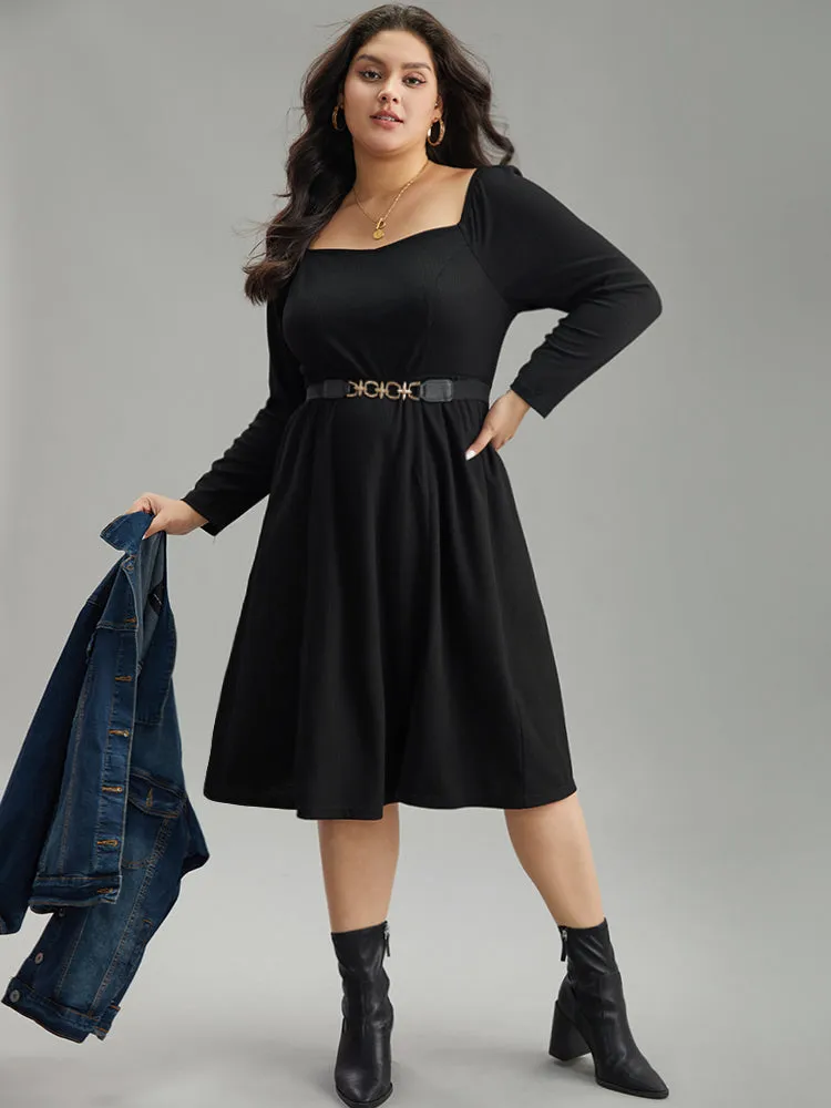 Rib Knit Split Side Square Neck Dress sold by Bloomchic