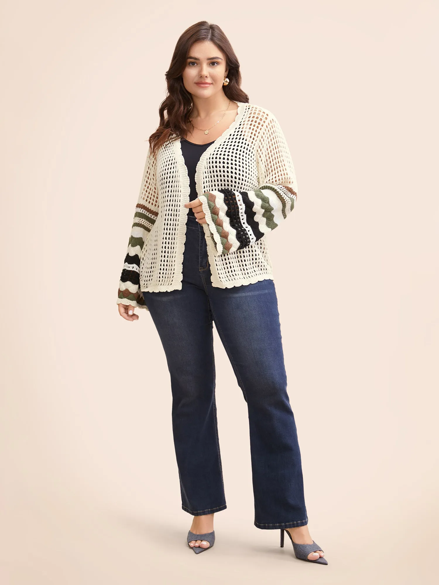 Striped Cut Out Bell Sleeve Cardigan sold by Bloomchic product image thumbnail 3