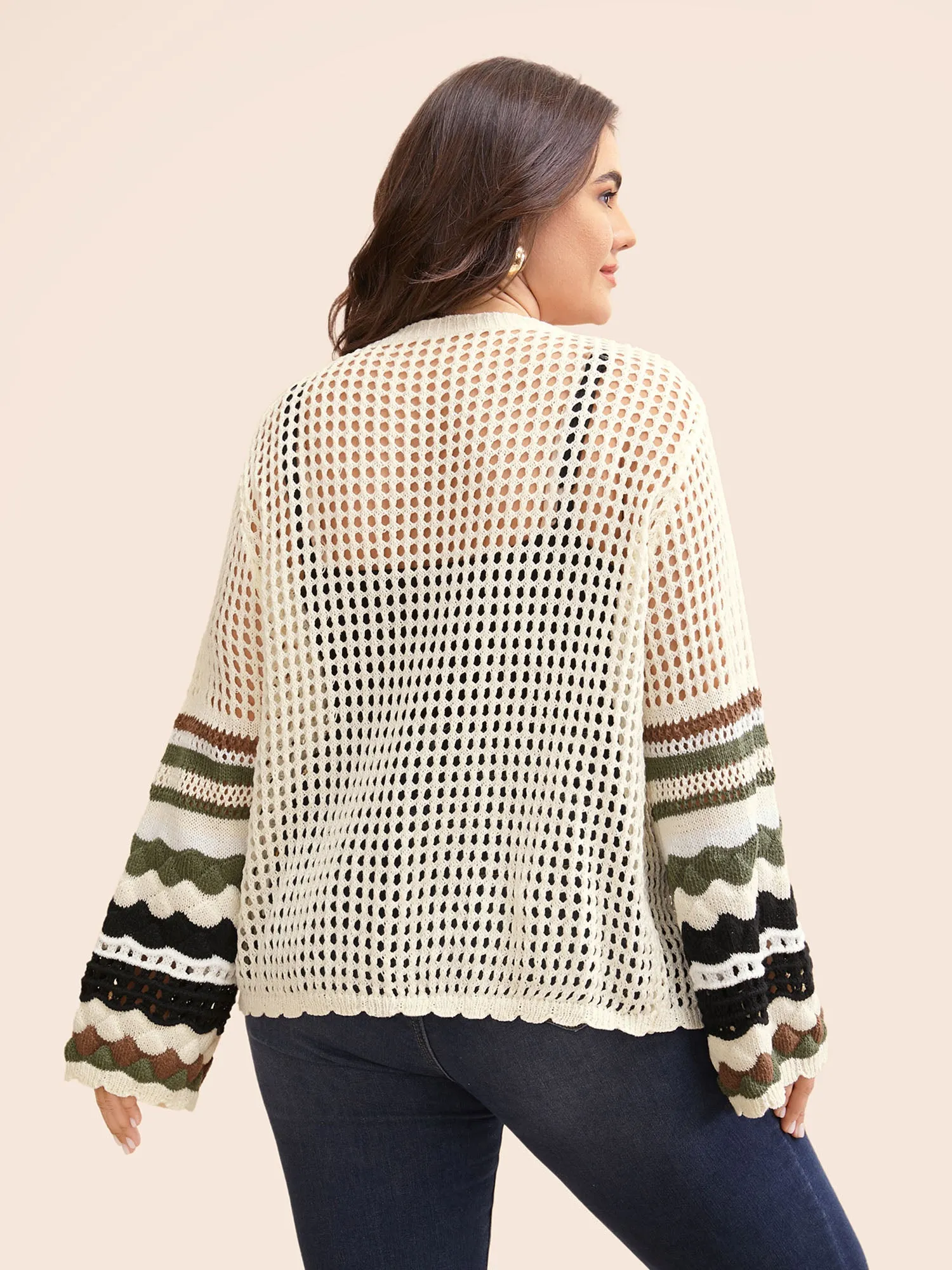 Striped Cut Out Bell Sleeve Cardigan sold by Bloomchic product image thumbnail 2