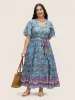 Rayon Boho Print Overlap Collar Dress sold by Bloomchic