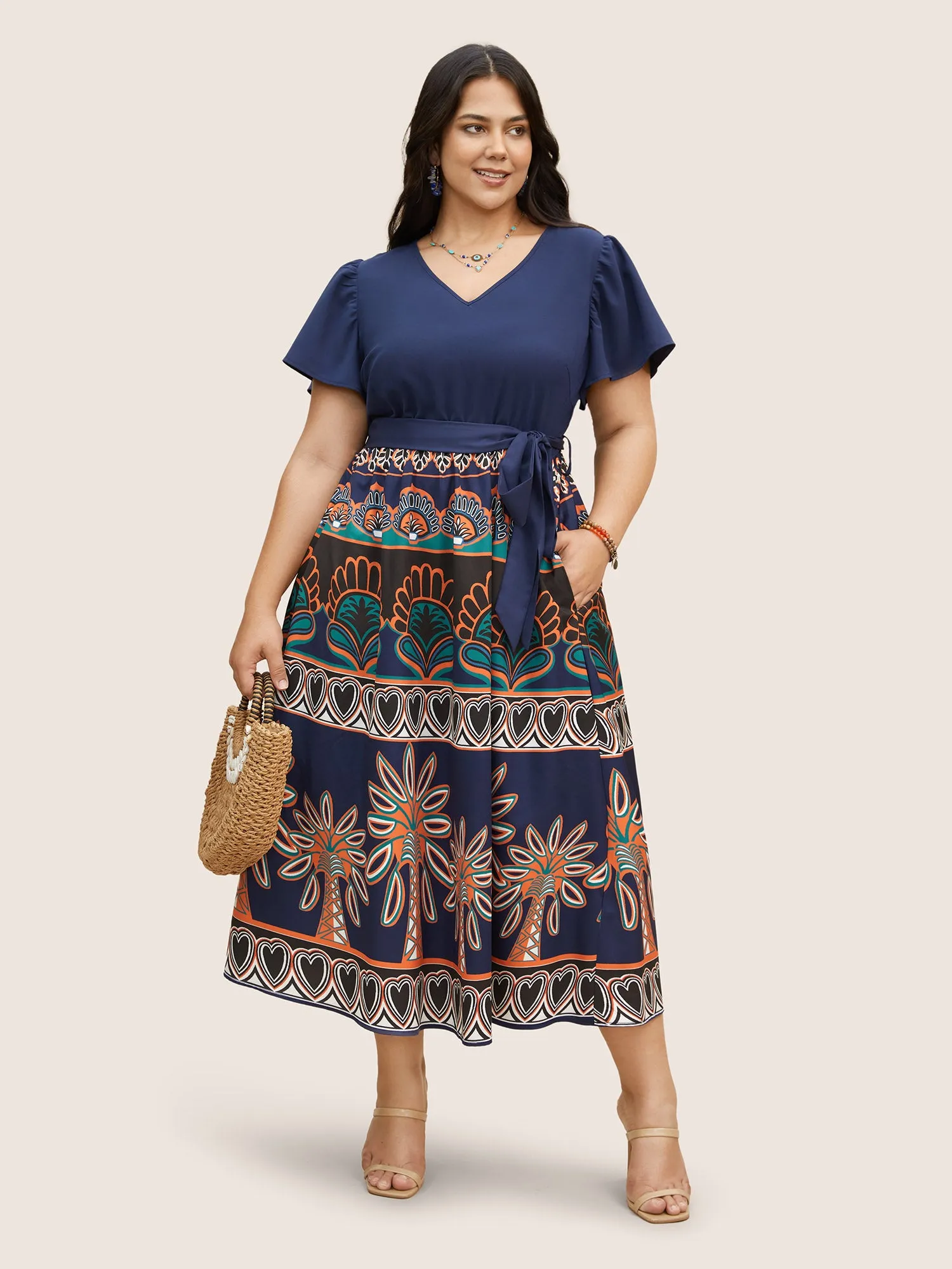 Boho Print Patchwork Ruffle Sleeve Dress sold by Bloomchic product image thumbnail 2