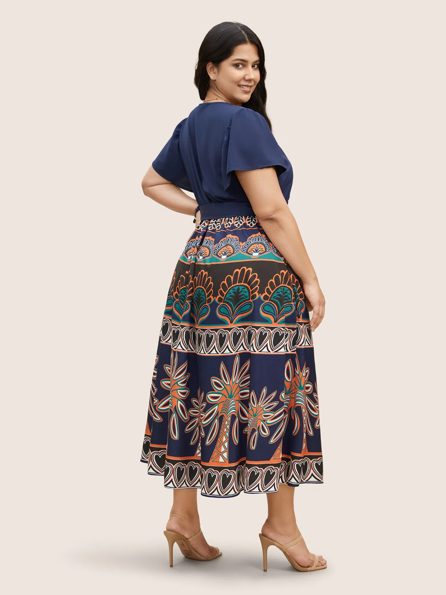 Boho Print Patchwork Ruffle Sleeve Dress sold by Bloomchic product image thumbnail 3