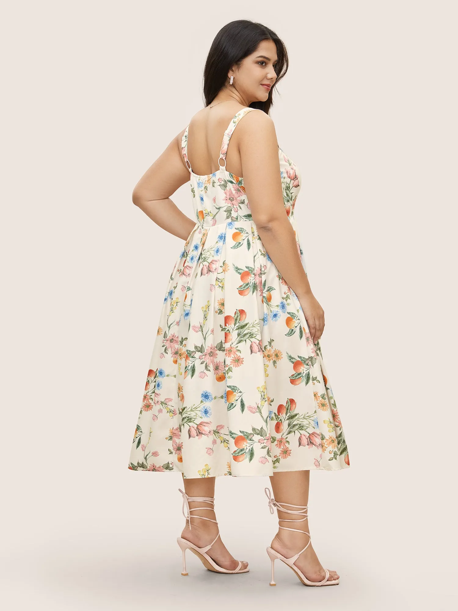 Citrus Orange Print Plicated Detail Cami Dress sold by Bloomchic product image thumbnail 3