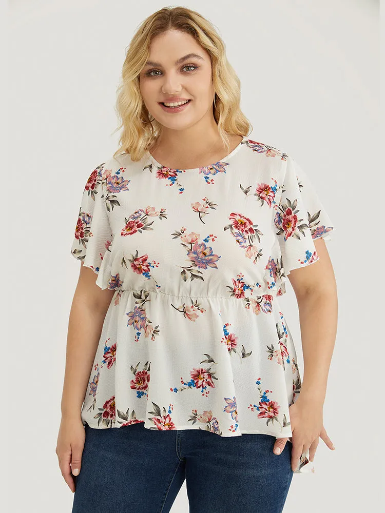 Floral Print Round Neck Ruffles High Low Hem Blouse sold by Bloomchic product image thumbnail 3